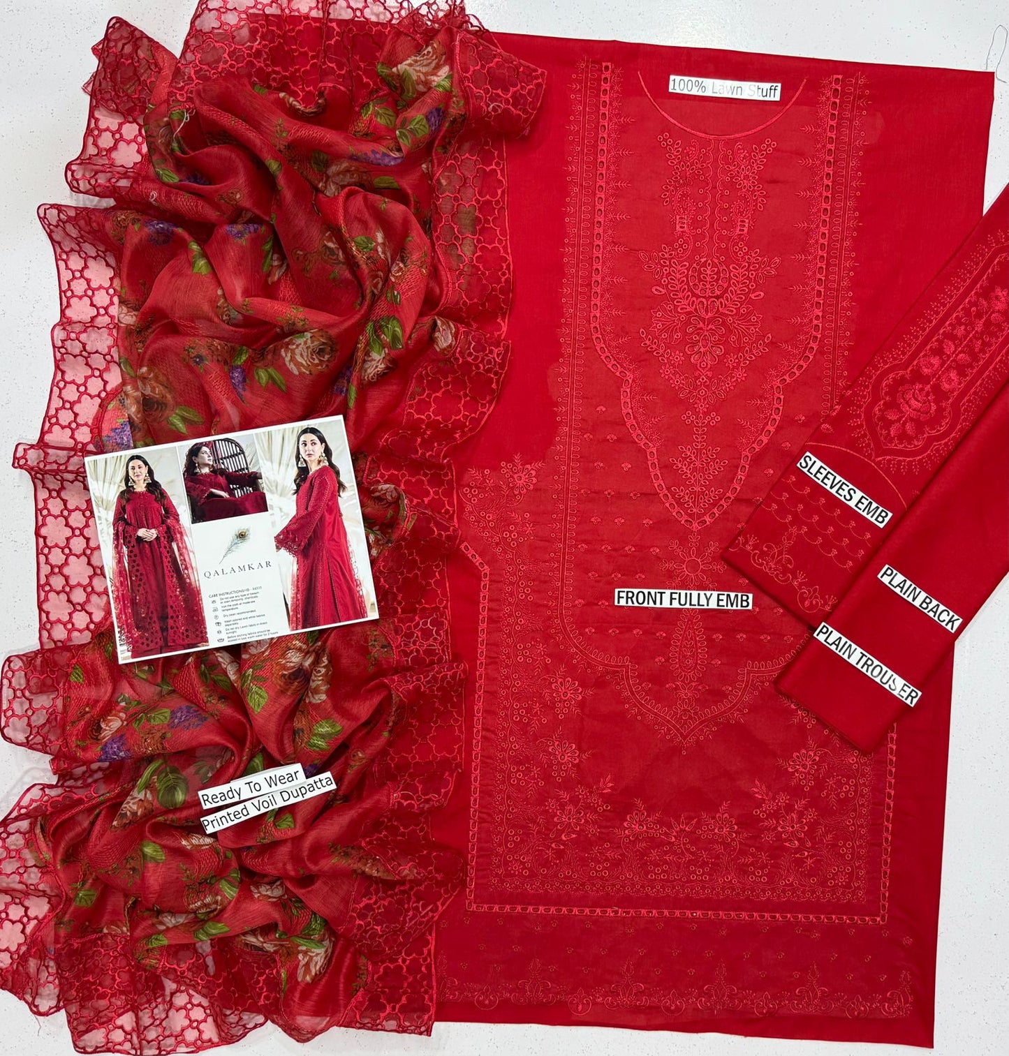 Women’s Traditional Pakistani Lawn 3-Piece Unstitched Suit – Embroidered