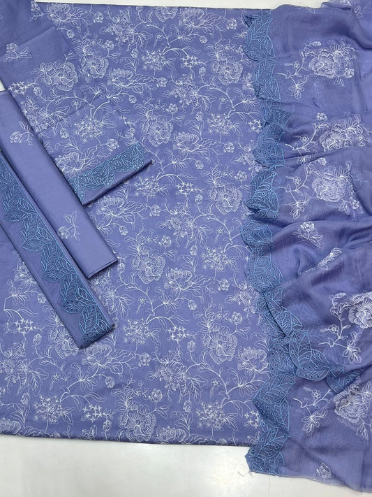 Women’s Traditional Pakistani Lawn 3-Piece Unstitched Suit – Embroidered