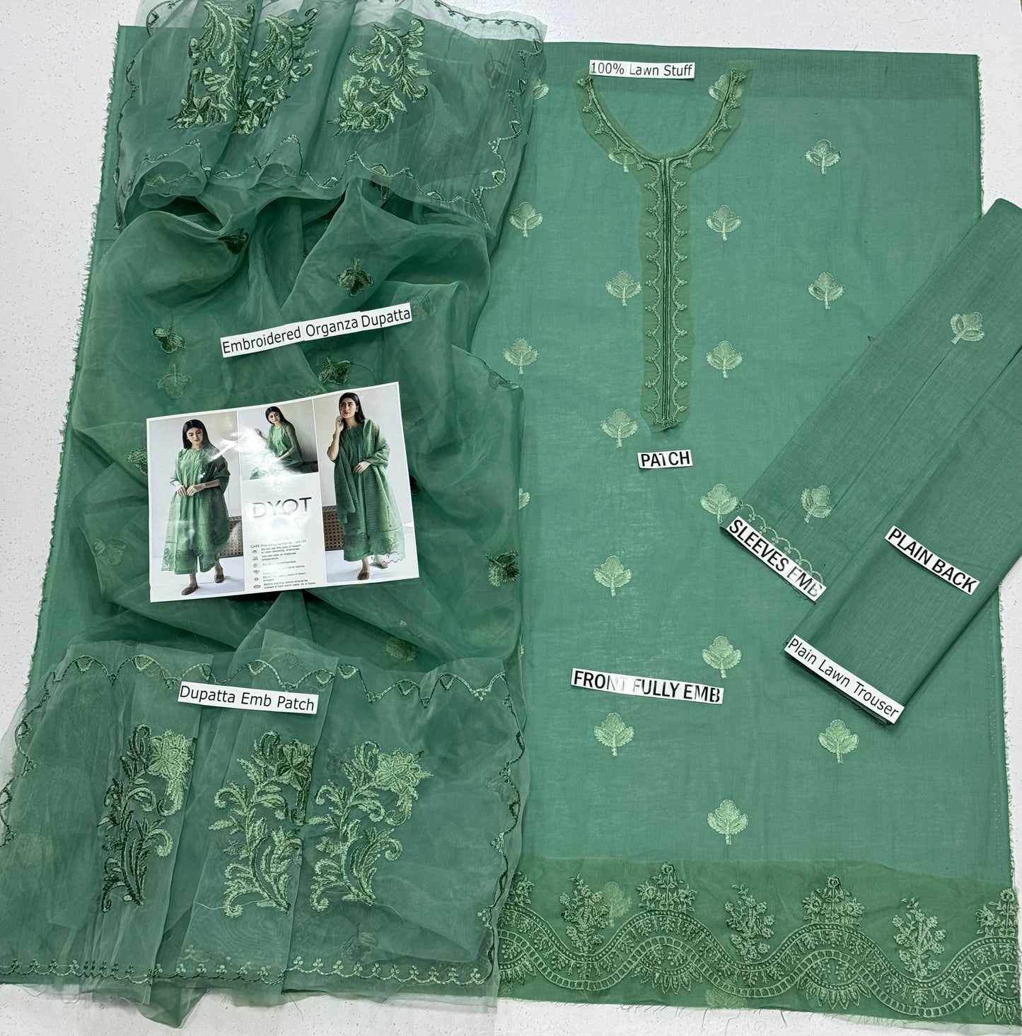 Women’s Traditional Pakistani Lawn 3-Piece Unstitched Suit – Embroidered