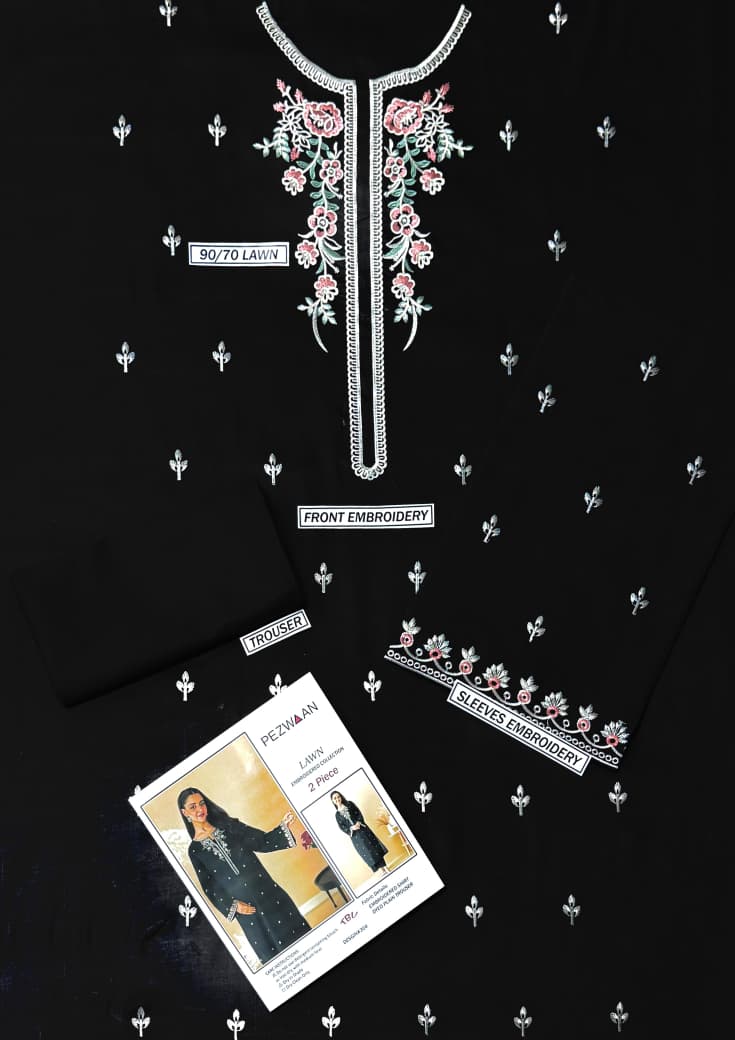 Women’s Traditional Pakistani Lawn 2-Piece Unstitched Suit – Embroidered