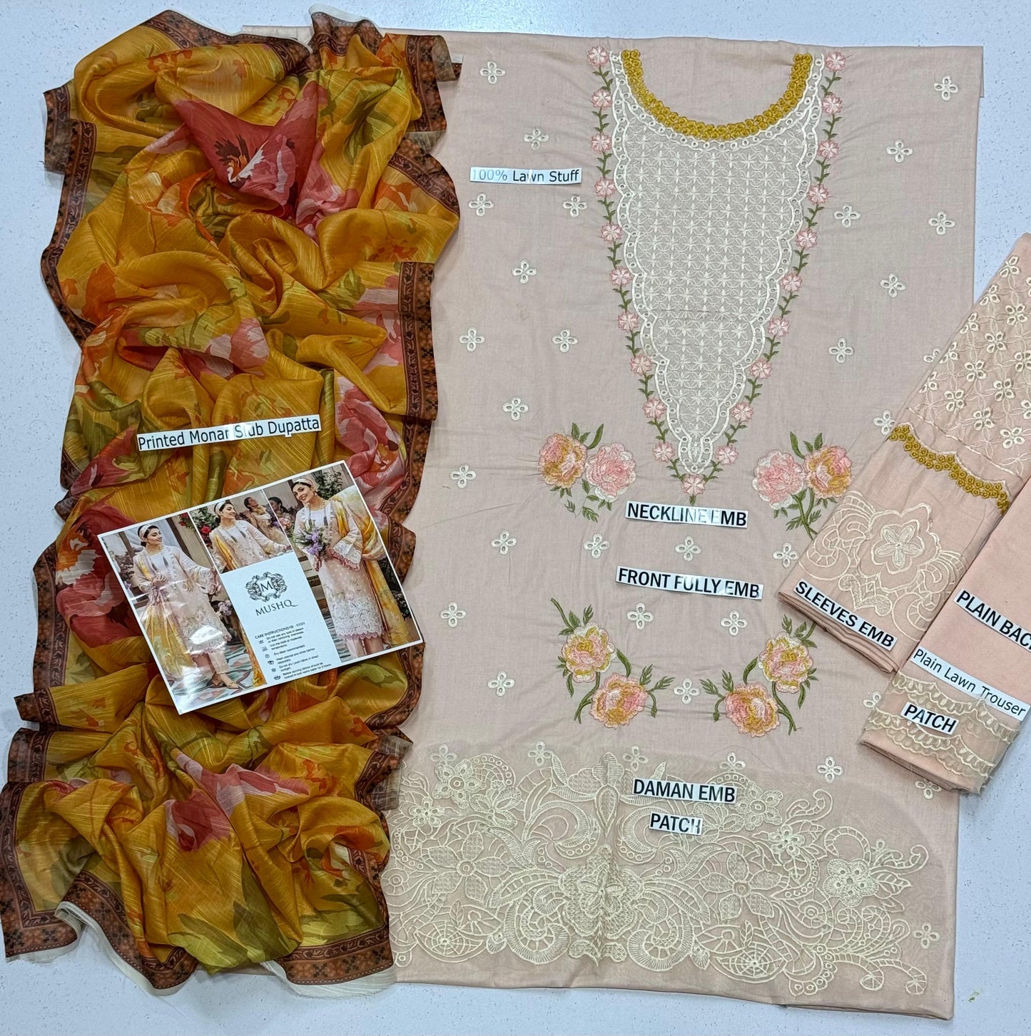 Women’s Traditional Pakistani Lawn 3-Piece Unstitched Suit – Embroidered