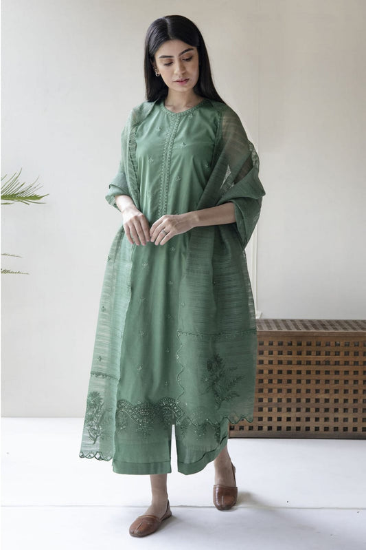 Women’s Traditional Pakistani Lawn 3-Piece Unstitched Suit – Embroidered
