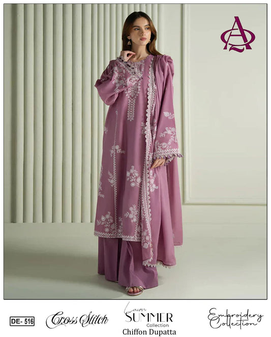 Women’s Traditional Pakistani Lawn 3-Piece Unstitched Suit – Embroidered